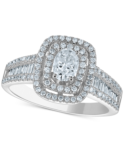 Macy's Diamond Oval Double Halo Engagement Ring (1 Ct. T.w.) In 14k White Gold