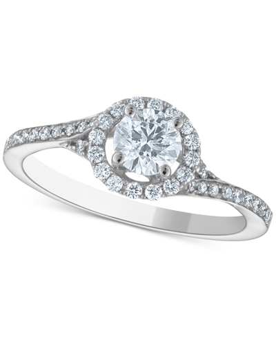 Macy's Diamond Halo Swirl Engagement Ring (3/4 Ct. T.w.) In 14k White Gold