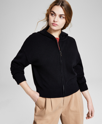 And Now This Women's Full-zip Hoodie Sweater, Created For Macy's In Black