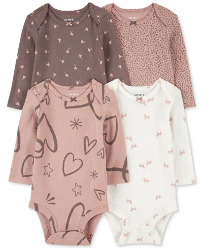 Carter's Baby Girls 4-pk. Printed Long-sleeve Bodysuits In Multi