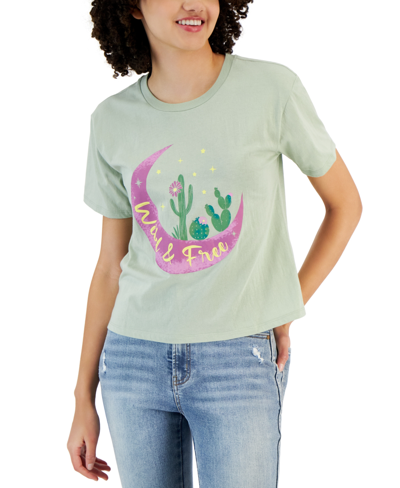 Rebellious One Juniors' Short-sleeve Crewneck Cactus Graphic T-shirt In Desert Sage