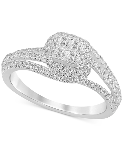 Macy's Diamond Quad Halo Cluster Swirl Engagement Ring (3/4 Ct. T.w.) In 14k White Gold