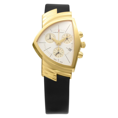 Pre-owned Hamilton H24422751 Ventura Gold Quartz Leather