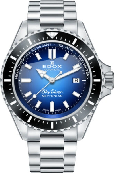 Pre-owned Edox Men 80120-3nm-buidn Skydiver 44mm Automatic Watch