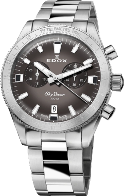 Pre-owned Edox Men 10116-3-gridn Skydiver 40mm Quartz Watch