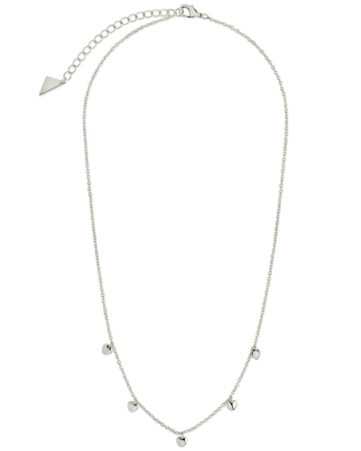 Sterling Forever Rhodium Plated Stationed Heart Charm Necklace In Metallic