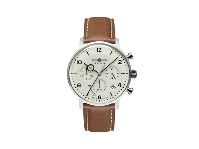 Pre-owned Zeppelin Lz 129 Hindenburg Quartz Watch, Beige, 41 Mm, Day, Leather, 8086-5n