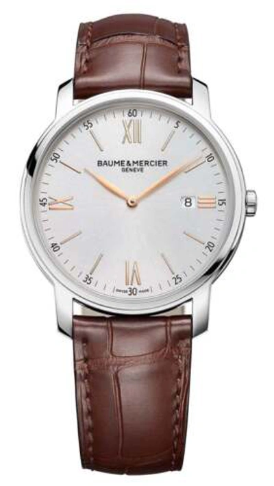 Pre-owned Baume & Mercier Classima Silver Dial Brown Leather Quartz Mens Watch M0a10415