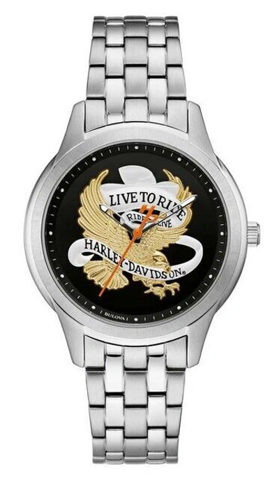 Pre-owned Harley-davidson Women's Live To Ride Eagle Stainless Steel Watch, Silver 76l194