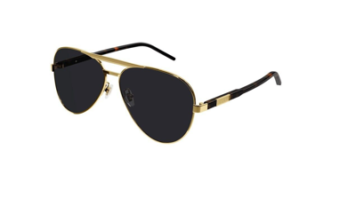 Pre-owned Gucci Gg1163s 001 Gold-havana/grey Pilot Men's Sunglasses In Gray