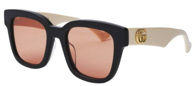 Pre-owned Gucci Gg 0998s 002 Black White/orange Full Rim Square Women Sunglasses
