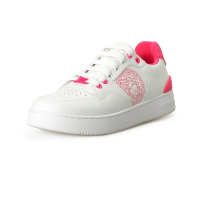 Pre-owned Versace Women's Medusa Logo Pink & White Leather Sneakers Shoes Us 8 It 38