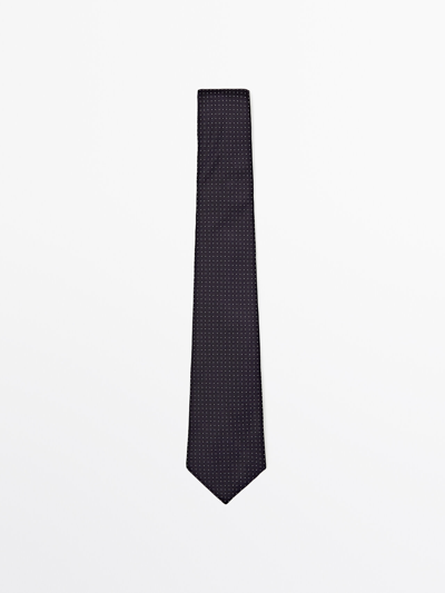 Massimo Dutti 100% Silk Polka Dot Tie In Navy Blue