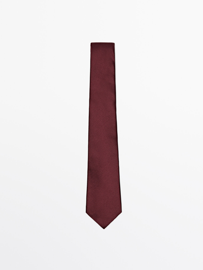 Massimo Dutti 100% Silk Textured Tie In Maroon