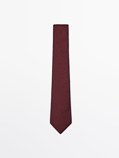 Massimo Dutti 100% Silk Textured Tie In Burgundy