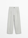 MASSIMO DUTTI TWILL COTTON TROUSERS WITH DOUBLE DARTS