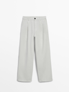 Massimo Dutti Twill Cotton Trousers With Double Darts In Gebrochen Weiss