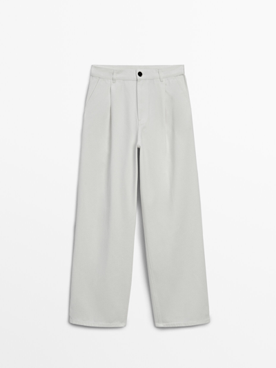 Massimo Dutti Twill Cotton Trousers With Double Darts In Gebrochen Weiss