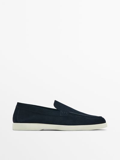 Massimo Dutti Split Suede Leather Loafers In Blue