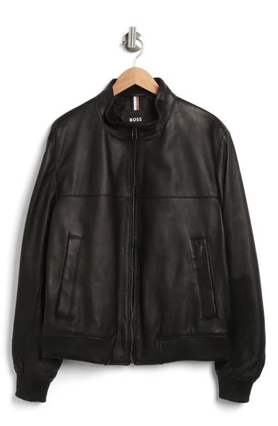 Hugo Boss Mapson Leather Jacket In Black