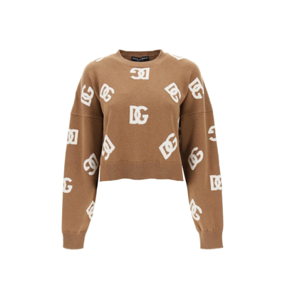 Dolce & Gabbana Dg Cropped Wool Sweater In Brown