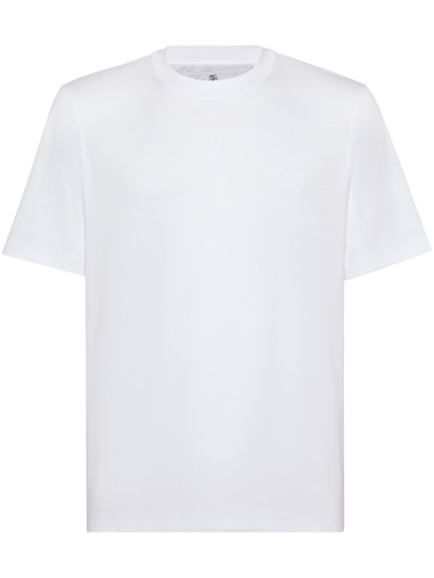 BRUNELLO CUCINELLI WHITE CREW-NECK COTTON T-SHIRT
