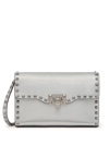 Valentino Rockstud Leather Shoulder Bag In Silver