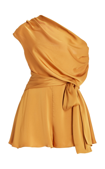 Andrea Iyamah Edah Draped Satin One-shoulder Romper In Gold