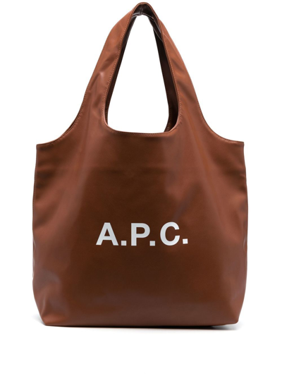Apc A.p.c. Logo Printed Tote Bag In Brown