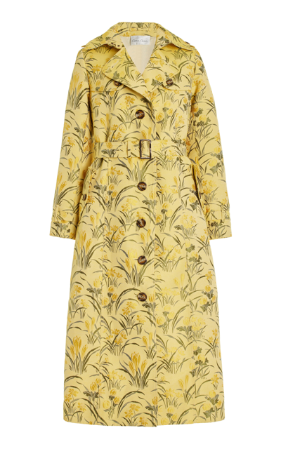 Cara Cara Karlie Floral Jacquard Trench Coat In Yellow