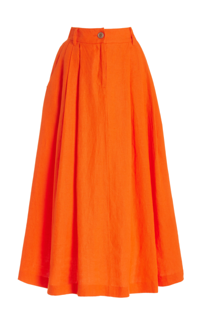 Mara Hoffman Tulay Pleated Linen-blend Midi Skirt In Orange
