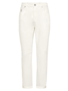 Brunello Cucinelli Men's Garment Dyed Slubbed Denim Leisure Fit Five Pocket Trousers With Rips In Off White