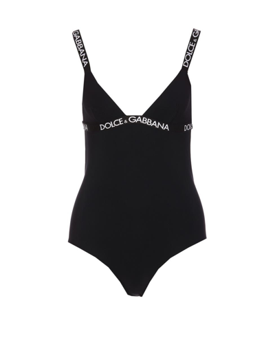 Dolce & Gabbana Logo One Piece Swimwear In Black