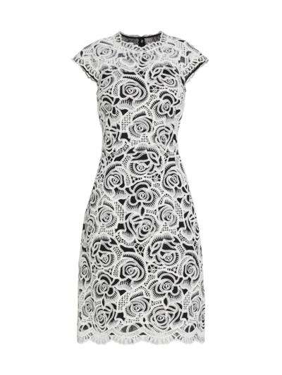Teri Jon By Rickie Freeman Women's Floral Embroidered Sheath Dress In Black White
