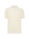 Brunello Cucinelli Men's Linen And Cotton Half English Rib Knit Polo In Light Brown