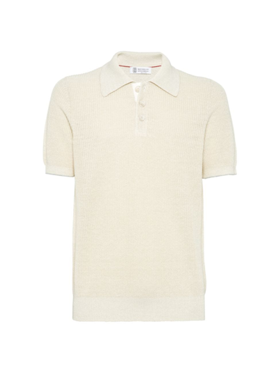 Brunello Cucinelli Men's Linen And Cotton Half English Rib Knit Polo In Light Brown