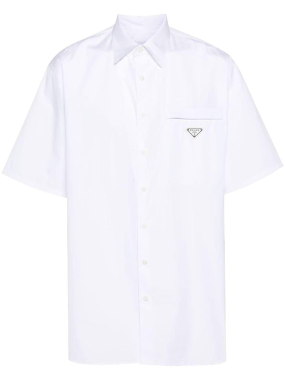 Prada Triangle Enamel Logo Shirt In Bianco