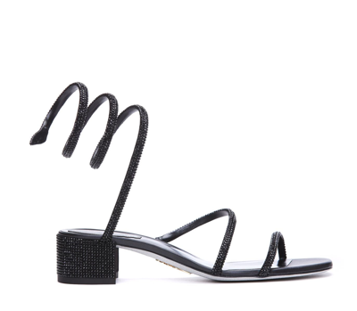 René Caovilla Snake Embellished Sandals In Black