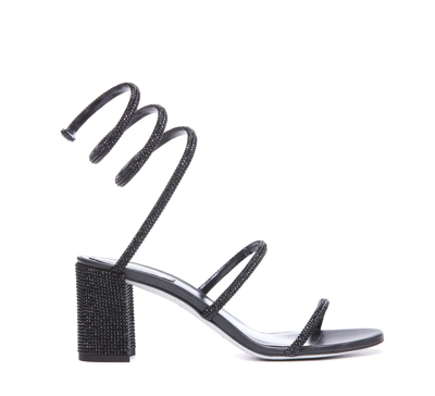 René Caovilla Rhinestone-embellished Satin Sandals In Black