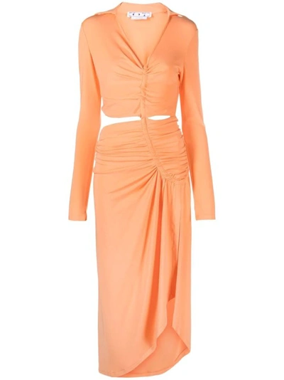 Off-white Cut-out Draped Dress In Orange