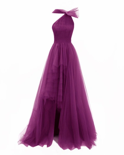 Gemy Maalouf Bow-like Purple Tulle Dress - Long Dresses