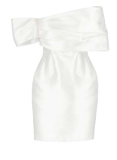 Solace London Edda Off-the-shoulder Satin Mini Dress In White