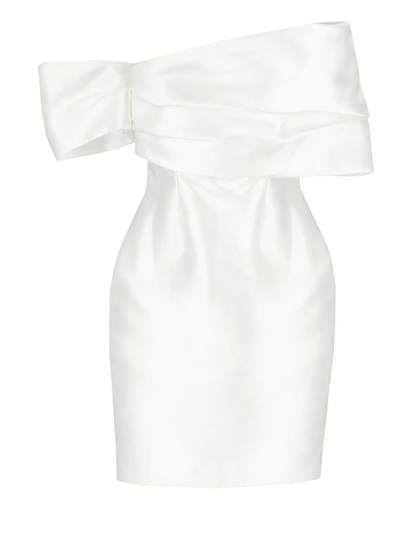 Solace London Edda Off-the-shoulder Satin Mini Dress In Cream