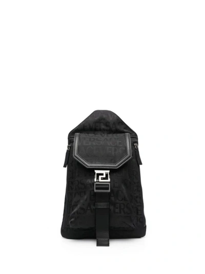 Versace Logo-jacquard Backpack In Black
