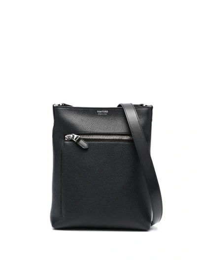 Tom Ford Men's Large North-south Leather Messenger Bag In Black