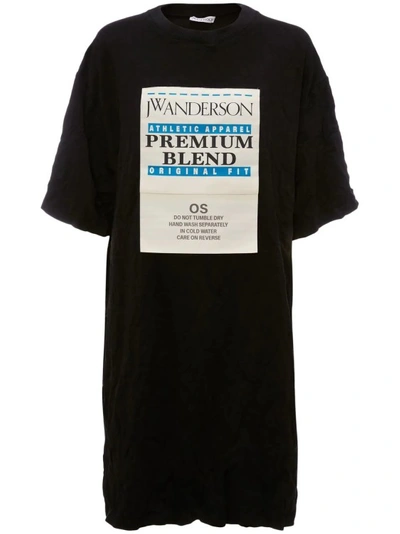 Jw Anderson Care Label Tech Jersey T-shirt Dress In Black