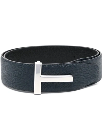 Tom Ford T Logo-buckle Leather Belt In Black