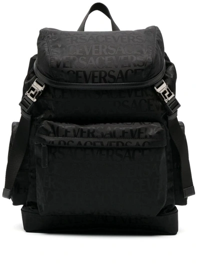 Versace Black Allover Jacquard Backpack