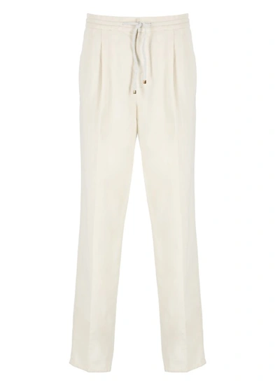 Brunello Cucinelli Linen And Cotton Trousers In White