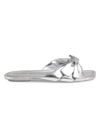 Stuart Weitzman Sofia Bow-detailed Metallic Leather Slides In Silver